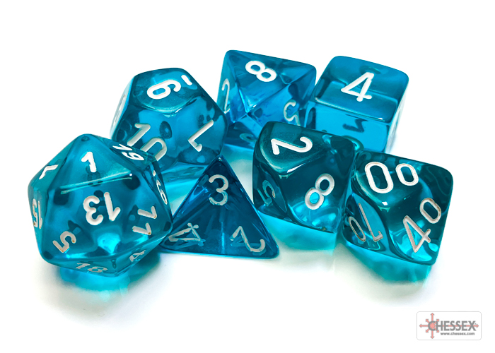 Translucent Teal/white 7ct Polyhedral Dice Set - CHX23085